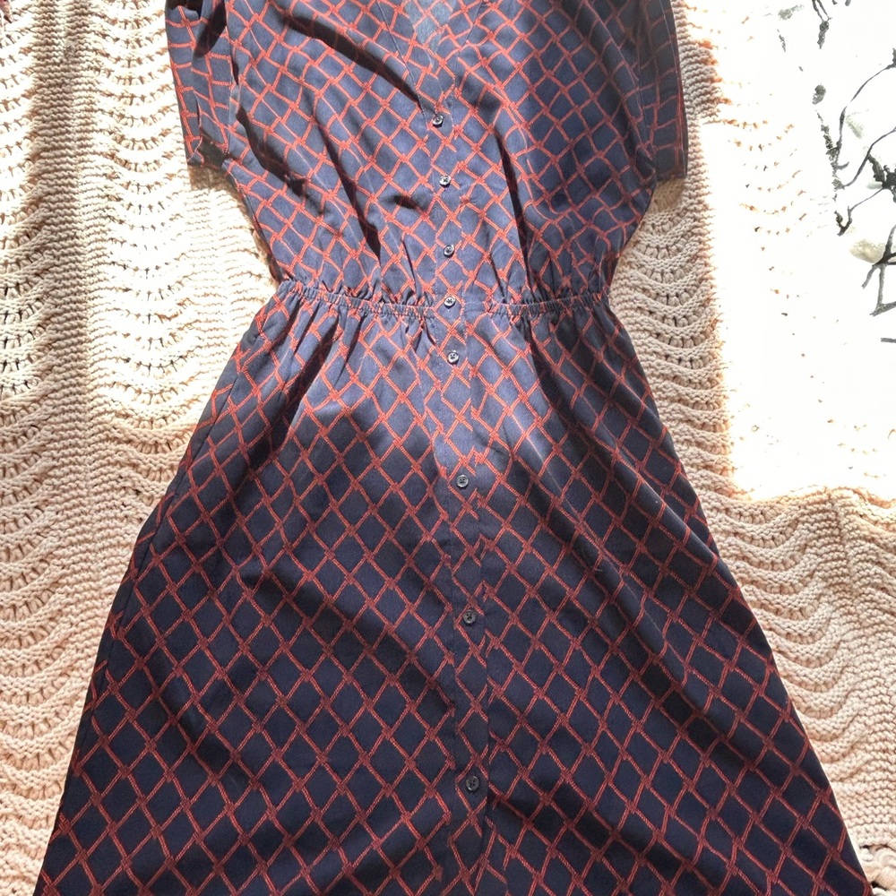 Blue and Red Cuffed Shortsleeved Sundress